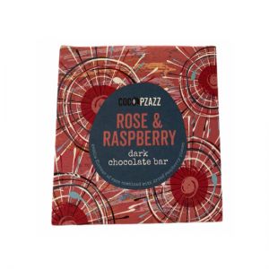 Coco Pzazz Rose and Raspberry dark chocolate bar